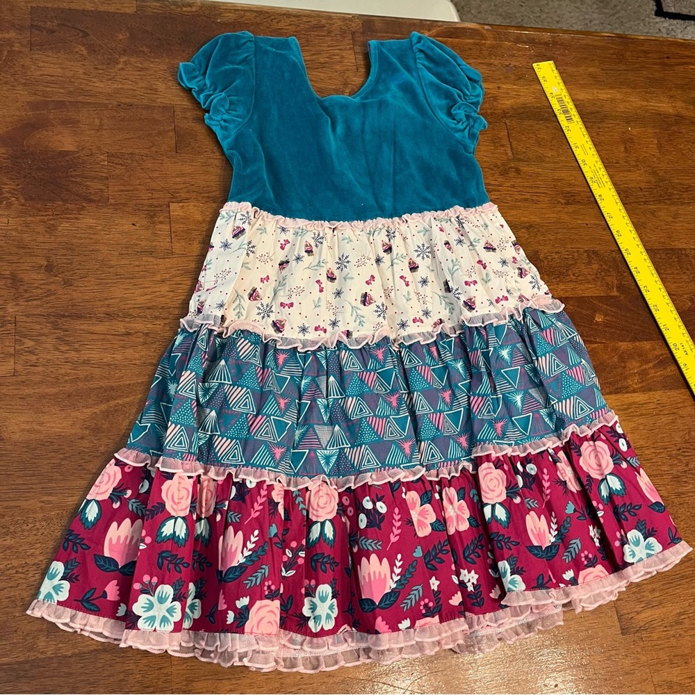 Wildflowers Teal and Pink dress bird floral cake velour top size 8 - Picture 4 of 5